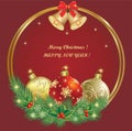 Merry Christmas 2024. Christmas background with new year symbols and festive decoration with Christmas balls and bells Royalty Free Stock Photo